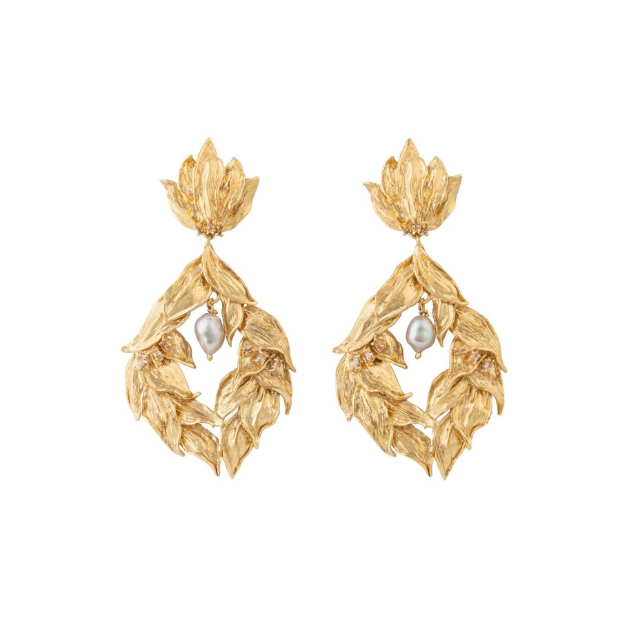 Brincos Brincos | Flowing Leaves With A Pearl Carolina Curado Jewelry